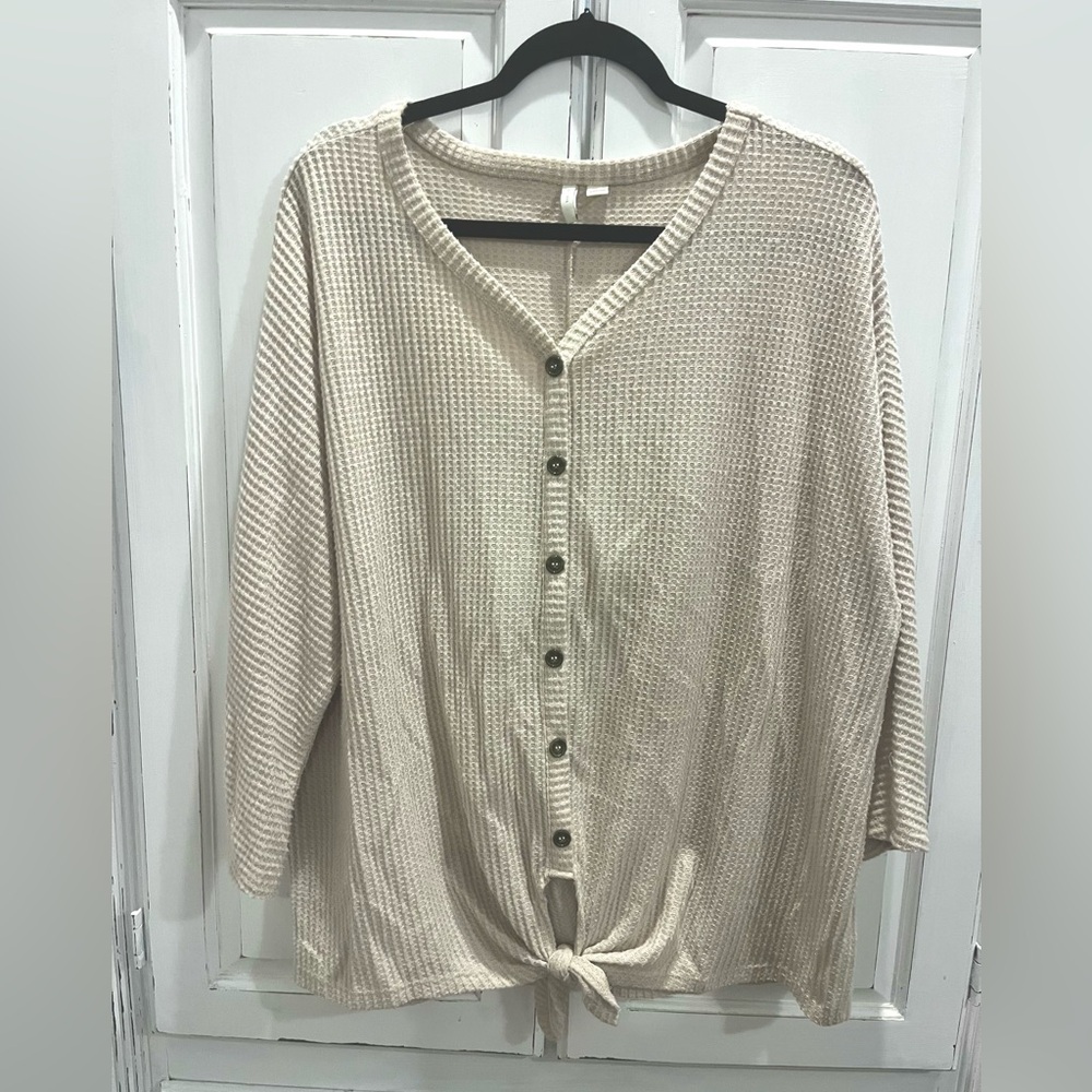 Cream sweater with front tie